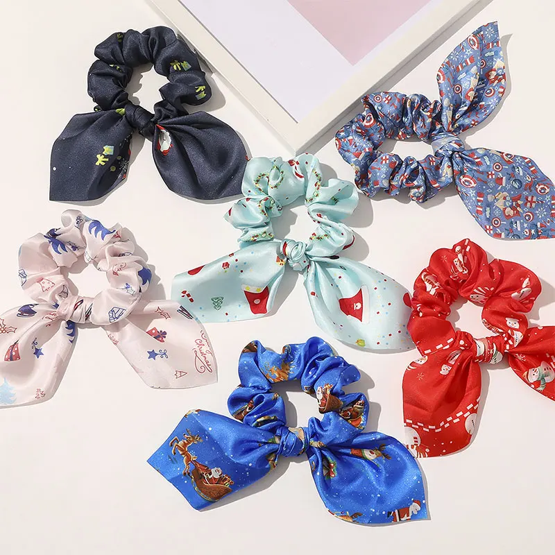 

Elastic Rabbit Ears Hair Rope Christmas Scrunchies Bow Knotted Ribbon Ponytail Holder Streamers Headwear Hair Scarf Accesories