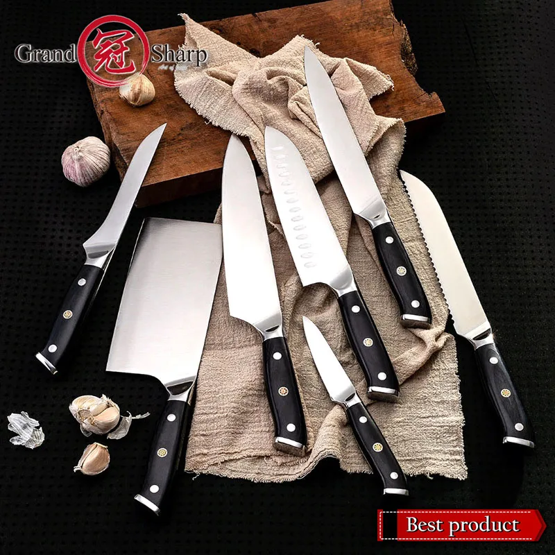 GRANDSHARP Набор ножей для повара Германия 1 4116 высокоуглеродистой стали Santoku