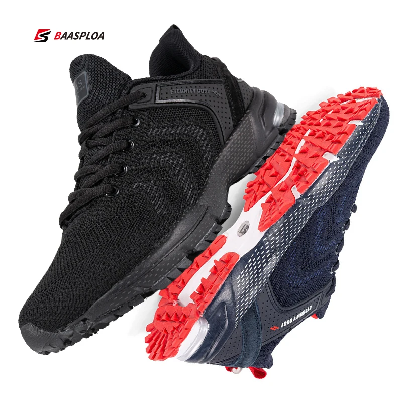 Baasploa Men Non-slip Shock Absorption Sneakers Breathable Outdoor Knit Training Sport Shoes Comfortable Casual Running Shoes