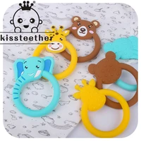 kissteether new baby ainmal molar stick bracelet silicone cartoon bpa free silicone animal product chewing pacifier molar gift