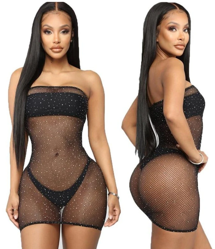 

Off Shoulder Mesh Fishnet Cover Up Womens Summer Sleeveless Bathing Suit Bikini Swimwear See Through Beach Dress Bathing Suit