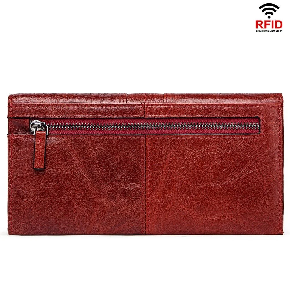 Длинный кошелек с Rfid защитой для женщин двойного сложения клатч из натуральной