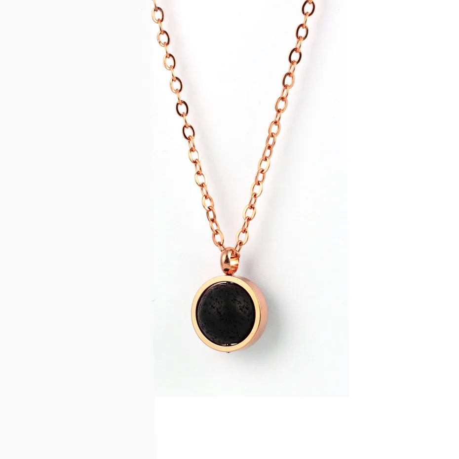 Rose Gold Бусина из лавового камня эфирное масло диффузор ожерелье для мужчин женщин детей ароматерапия ювелирные изделия Серебро Золото Нержавеющая сталь цепь - Окраска металла: Rose Gold