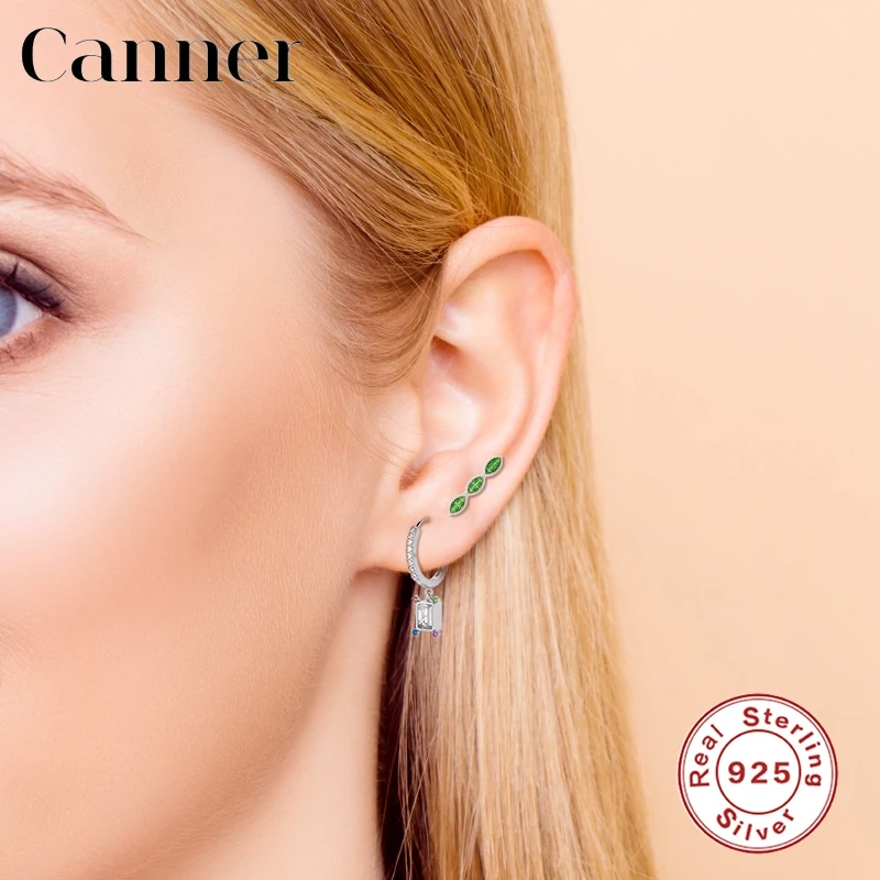 

Canner Huggie Earrings For Women Sterling Silver Boho Clear Zircon Hoop Earrings Fine Jewelry pendientes plata 925 Earrings W5