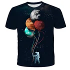 Футболка с 3D-принтом Галактики, космоса, астронавта, планеты, воздушного шара, черная футболка в стиле Харадзюку, летняя хипстерская футболка, Классическая Повседневная футболка