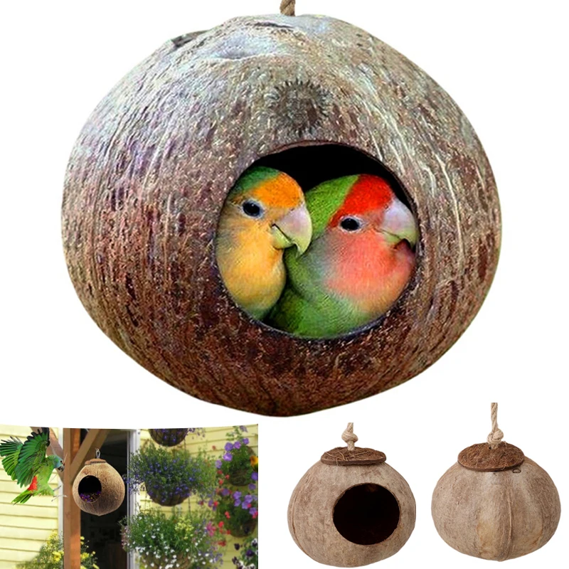 Natural Coconut Shell Bird Cages Parrot House Nesting House Cage With Hanging Lanyard For Small Pet Parakeets Finches Sparrows images - 6