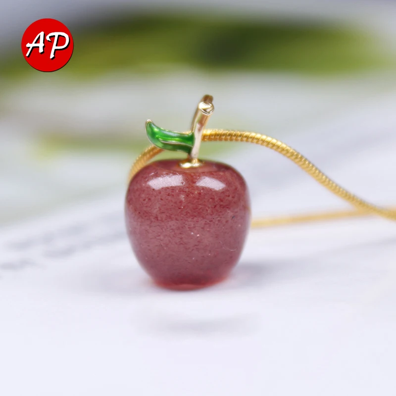 

1PC Natural Crystal Pendant Strawberry Quartz Apple Necklace Girl Gift Healing Decorative Gem Stone Meaning Peace