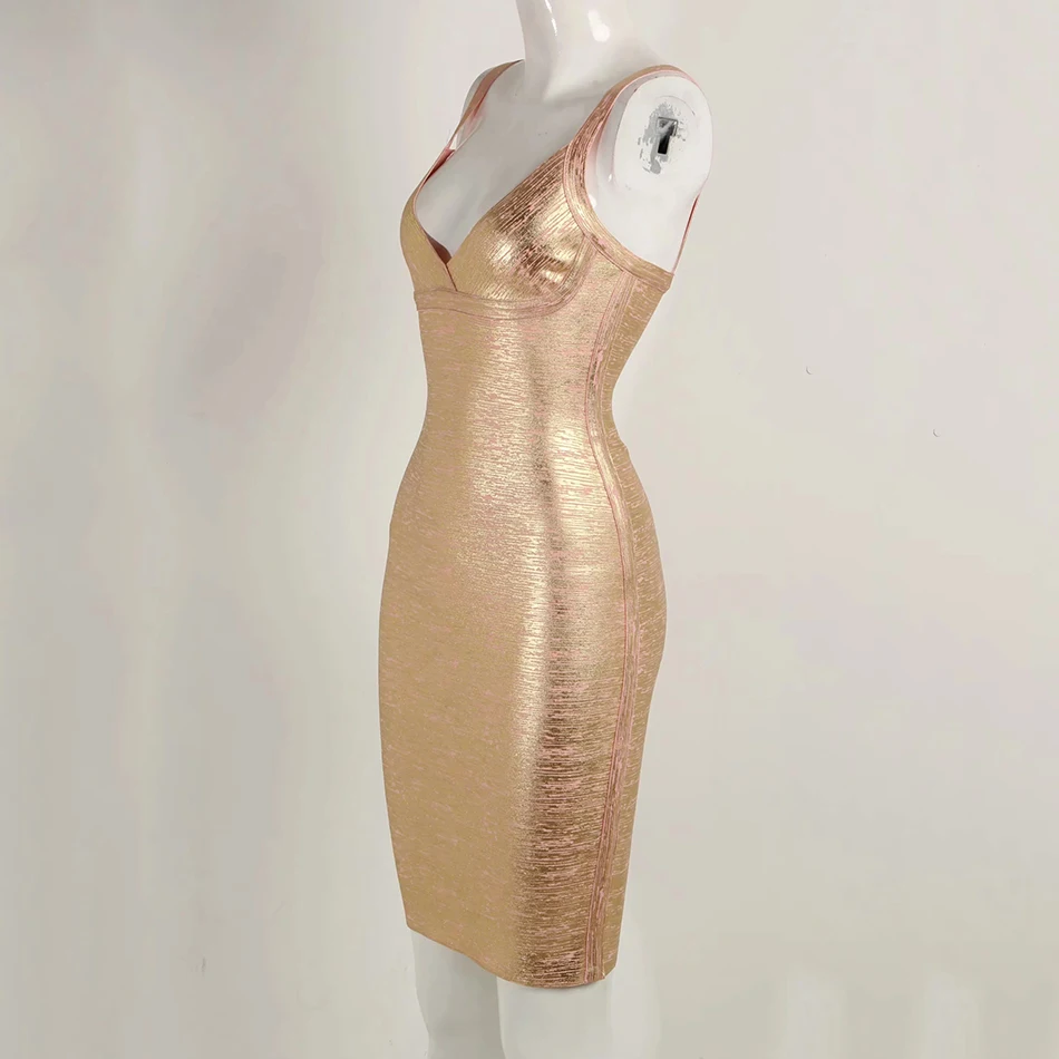 Amily. c новое летнее женское облегающее Бандажное платье Vestidos Золотое розовое золото и серебро с v-образным вырезом тонкое модное женское платье