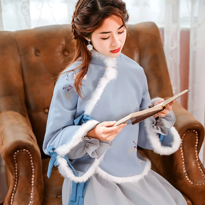 Вышитые танцевальные костюмы Hanfu Женское зимнее сказочное платье одежда для