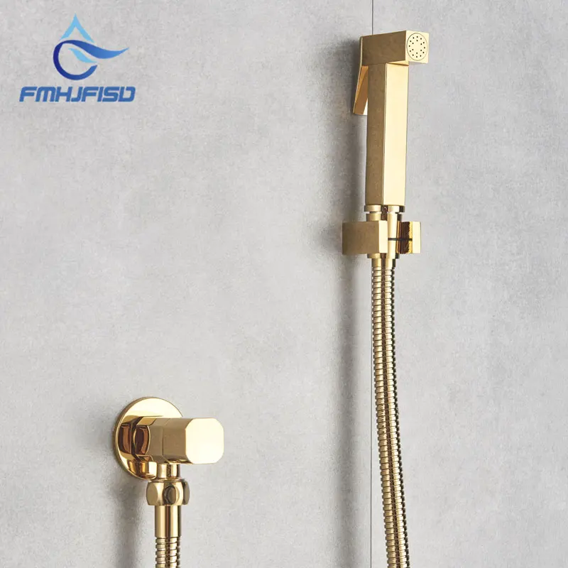 

Gold Brass Bidet Faucet Single Cold Brass Spout Wall Mounted Bathroom Faucets Toilet flushing tool Wash
