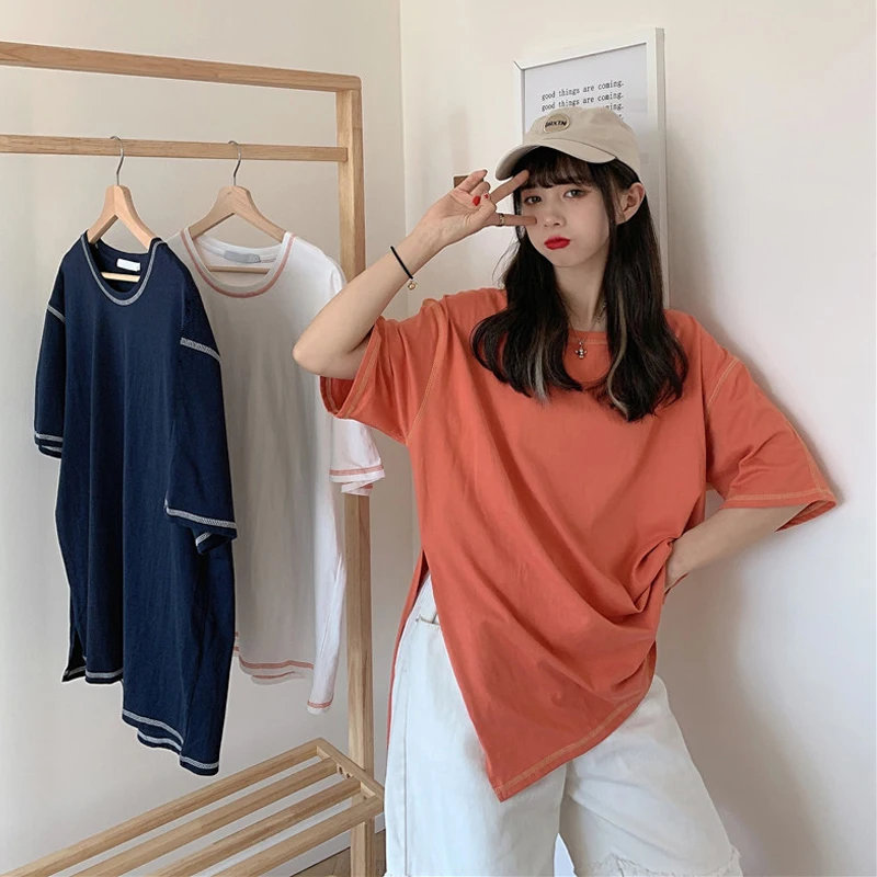 

Футболка с коротким рукавом в гонконгском стиле жареная уличная женская дизайнерская нишевая свободная модная футболка в Корейском стиле ...