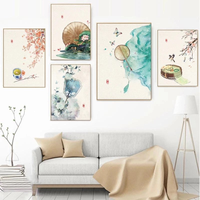

Japanese Classical Landscape Poster Flowers And Trees Windbell Canvas Printing Art Painting Living Room Home Wall Decoration