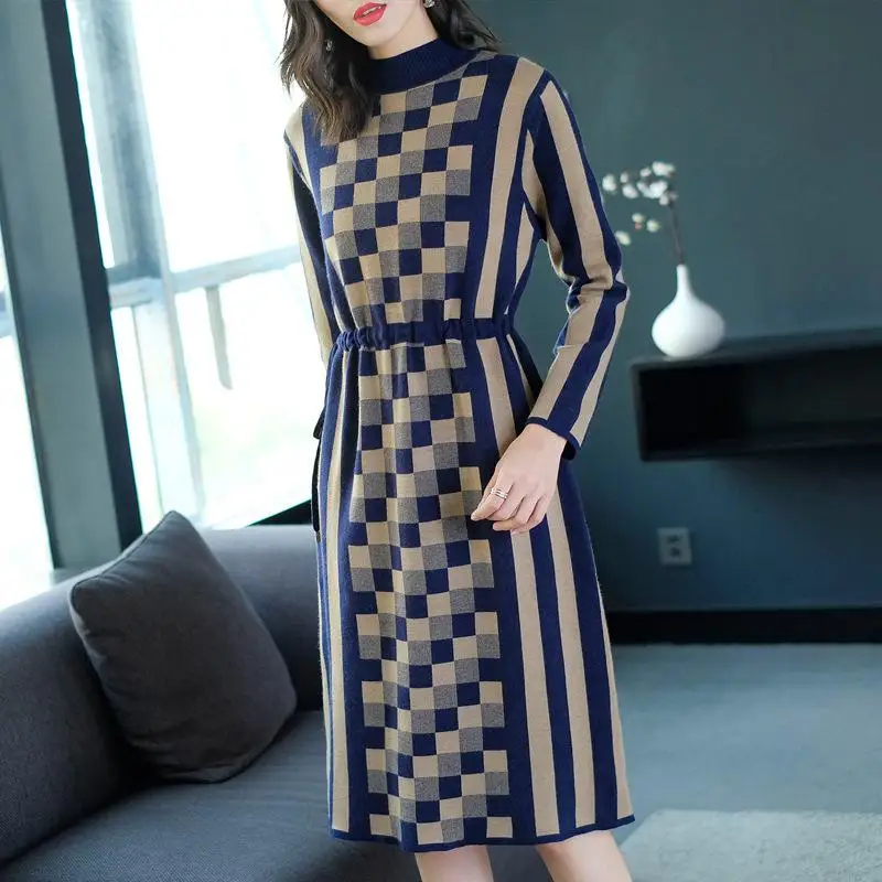 Женское платье большого размера осеннее и зимнее модное Облегающее вязаное в