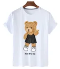 Женская хлопковая футболка с коротким рукавом, круглым вырезом и принтом милого медведя