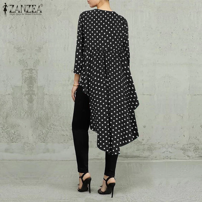 Женская Асимметричная блузка ZANZEA стильная Весенняя в горошек с длинным рукавом и
