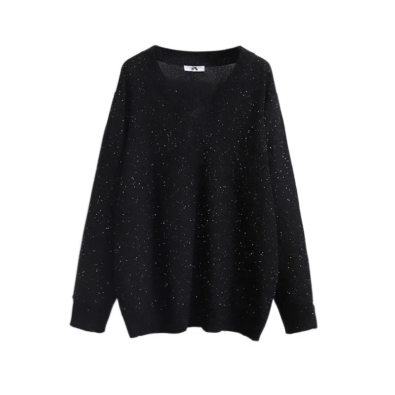 Hodisytian Ins Fashion Women Knitted Sweater Dress Bling Casual V neck Loose Chic Tunic Female Sueter Mujer Plus Size 6XL | Женская