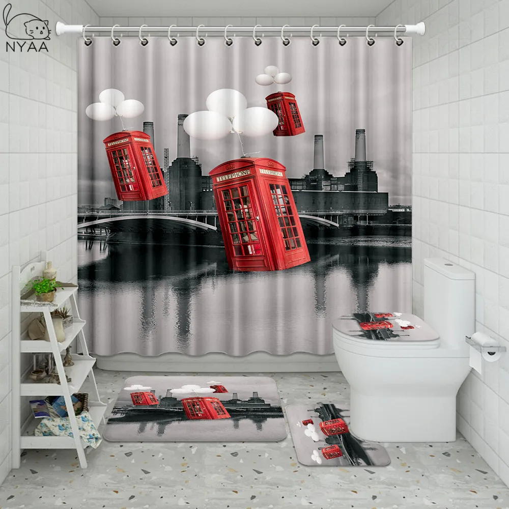 Vixm ретро Лондонский телефон ванная комната водонепроницаемый набор штор для