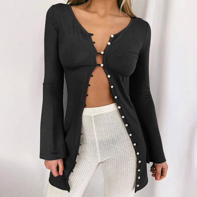 

Sylpd Sexy Single-breasted Fashion Dress O-neck Long Sleeve Skinny Solid Dresses For Women Party Bodycon Black Vestidos Summer