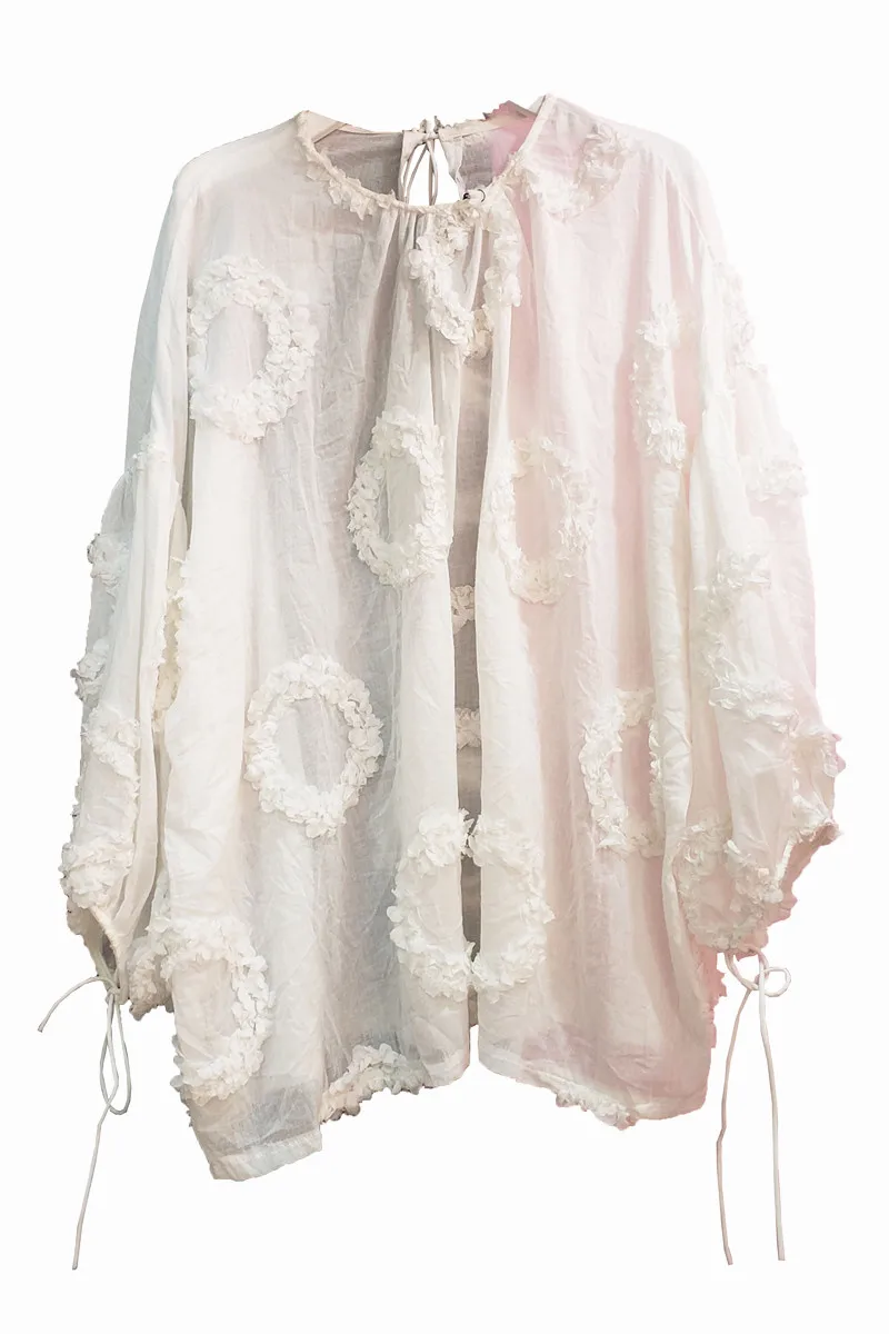 

Plate Flower Shirt Female 2021 Summer Round Neck Woemn Blouse Puff Sleeve Loose Solid Color Shirt Top Female Straight Shirt