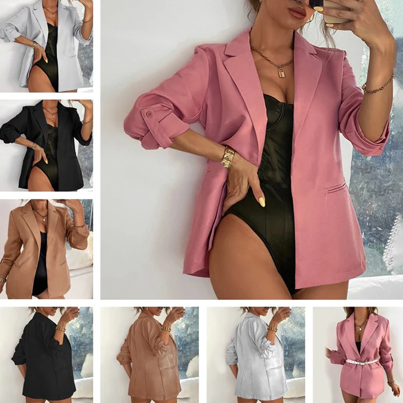 

New Women Autumn Blazer Jacket Fashion Basic Blazer Casual Solid Button Long Sleeve Work Suit Coat Office Lady Elegant Blazers