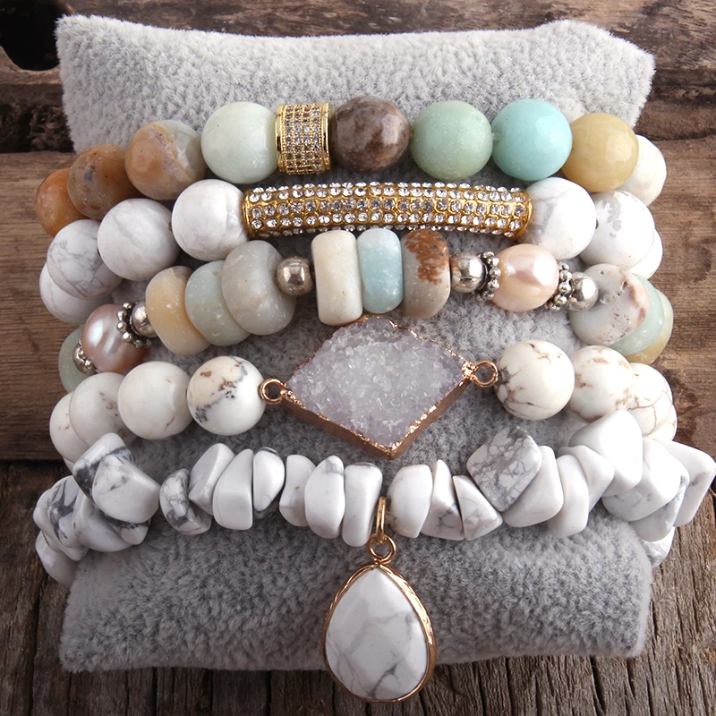 Женский Набор браслетов из натурального камня RH 5 предметов с бусинами в стиле