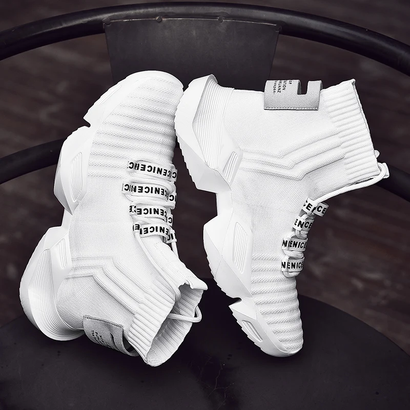 

Summer High-top Sneakers Men Knitted Casual Shoes Men White Black Shoes Zapatos De Hombre Breathable Chunky Trainers Dad Shoes