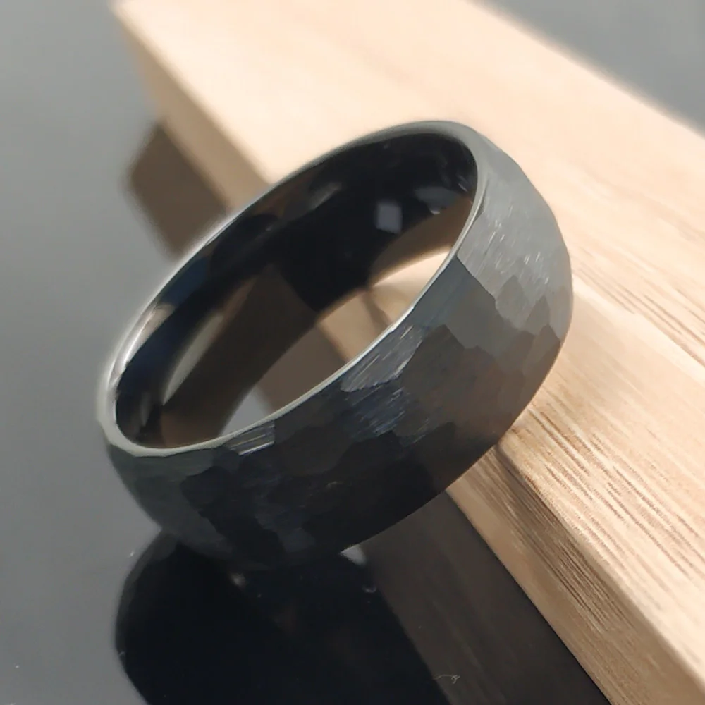 8MM 6MM Black Tungsten Carbide Ring Women Wedding Engagement Band Hammer Dome Finished USA Size 6 to 12.5 | Украшения и