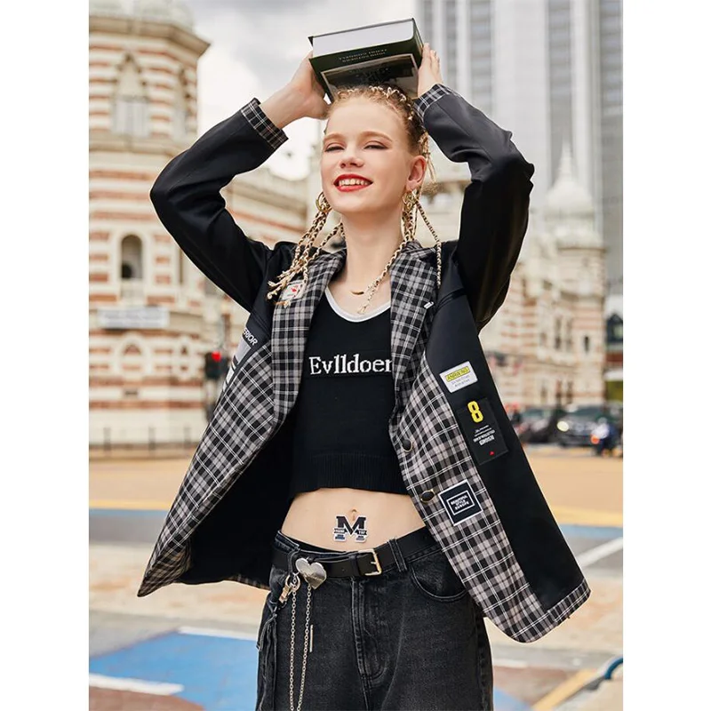 Весна-Осень 2020 клетчатые Куртки модные женские блейзеры с вышивкой | Женская