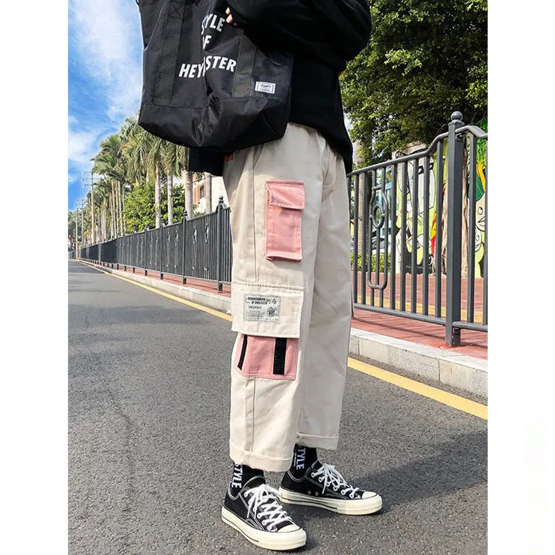 Спортивные штаны в стиле хип-хоп с вышивкой в японском стиле, спортивные штаны, уличная одежда для мужчин, спортивные повседневные брюки-карго