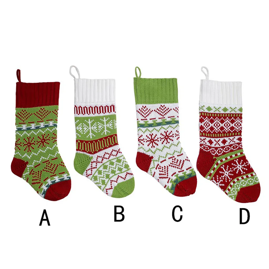 Вязаные рождественские чулки носки с плюшевыми шариками конфеты подарочные