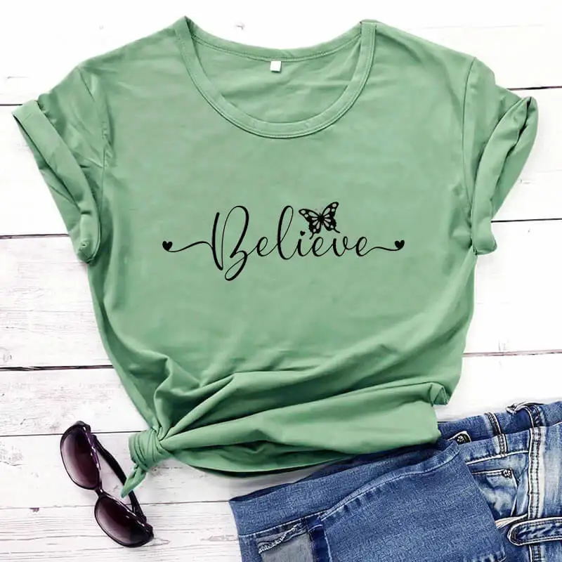 Футболка Летняя с графическим принтом бабочки 100% хлопок | Женская одежда