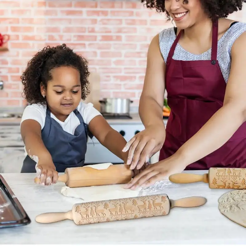 Рождественская Скалка Снежинка Олень Лось узор Выгравированный резной