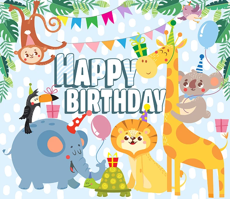 LEVOO new photo backdrop cartoon zoo animals flag baby Birthday background nature photocall studio shoot prop | Электроника
