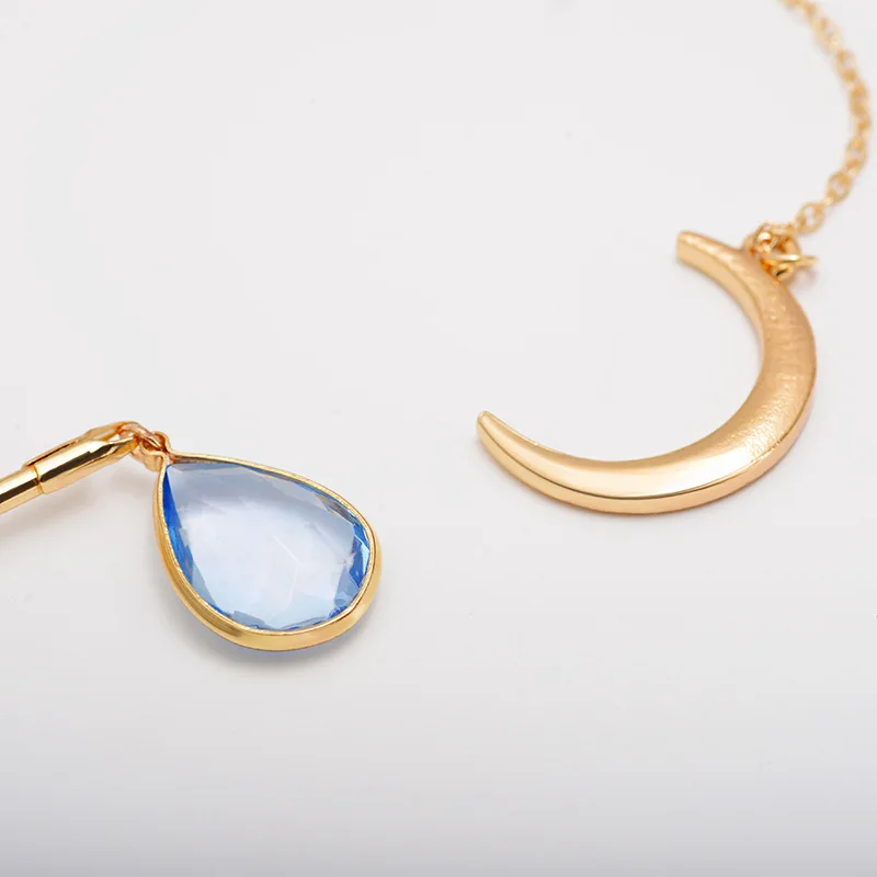 

Dainty Moon Water Drop Necklace for Women Geometric Square Pea Shaped Star Clavicle Chain Choker Fancy Statement Jewelry Gifts