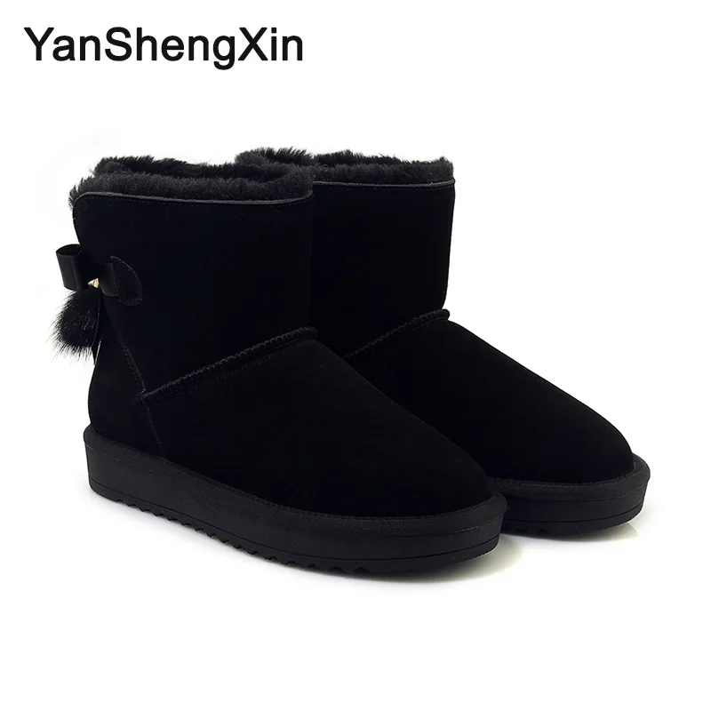 YANSHENGXIN/Женская обувь зимние сапоги из коровьей кожи теплая шерстяная женская