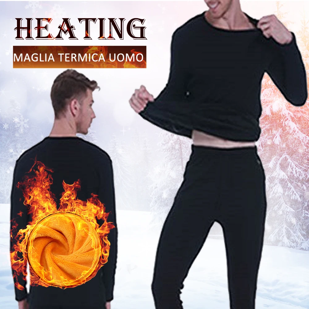 

Intelligent usb Heating Thermal underwear for men winter fleece thick long keep warm men clothes