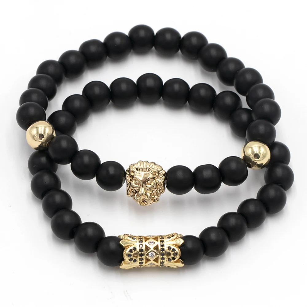 Мужской браслет с головой льва браслеты короной 8 мм натуральный камень бусины