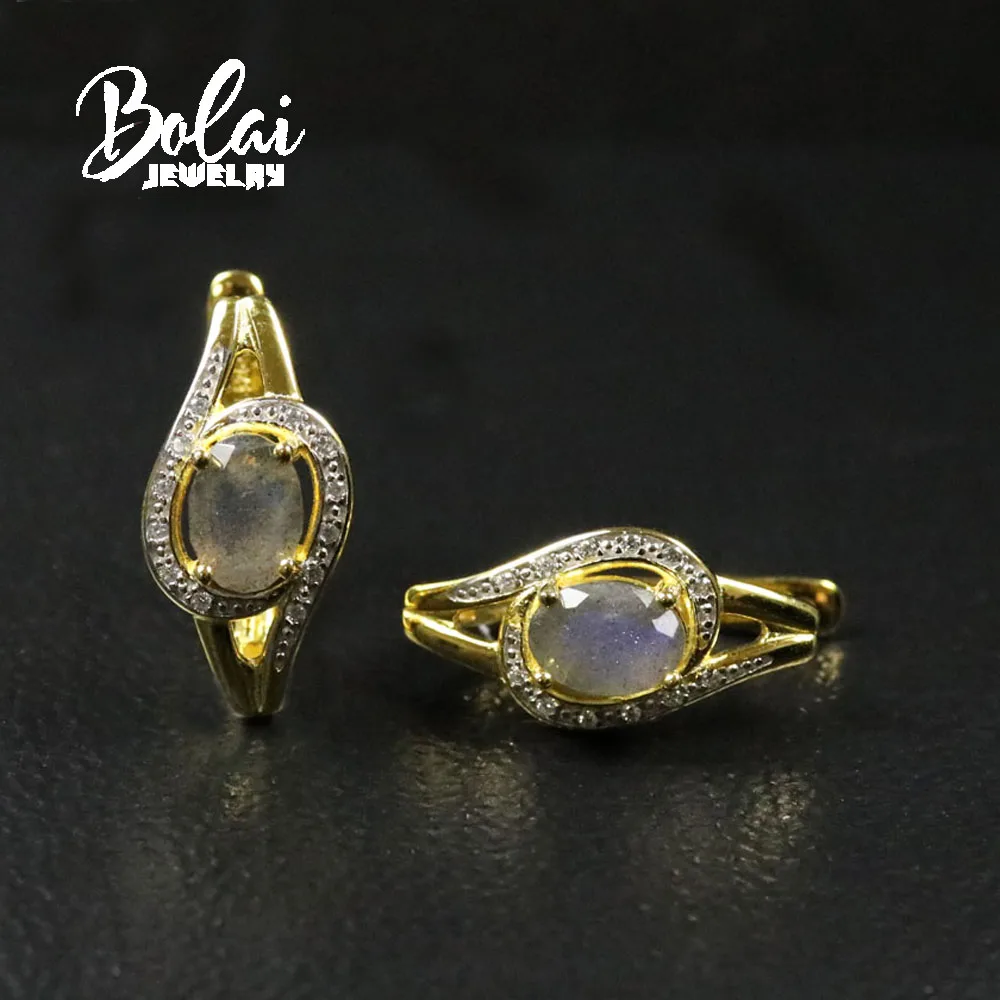

Bolaijewelry, новые стильные серьги из натурального Лабрадорита, Стерлинговое Серебро 925 пробы, изысканные ювелирные изделия для женщин
