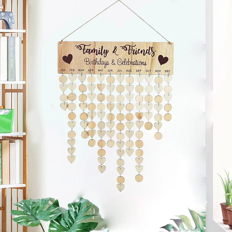 Family And Friends Wooden Birthday Reminder Calendar DIY Wall Hanging Calendar For Home Special Days Planner Board Wood Crafts