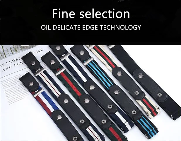 

Woven leather button men and women lazy invisible belt new elastic belt men and women belt outdoor convenient belt