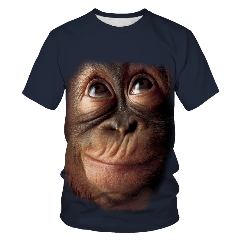

Funny vertical middle finger orangutan summer fun oversized T-shirt O-neck short-sleeved casual 3D printing male T-shirt outdoor