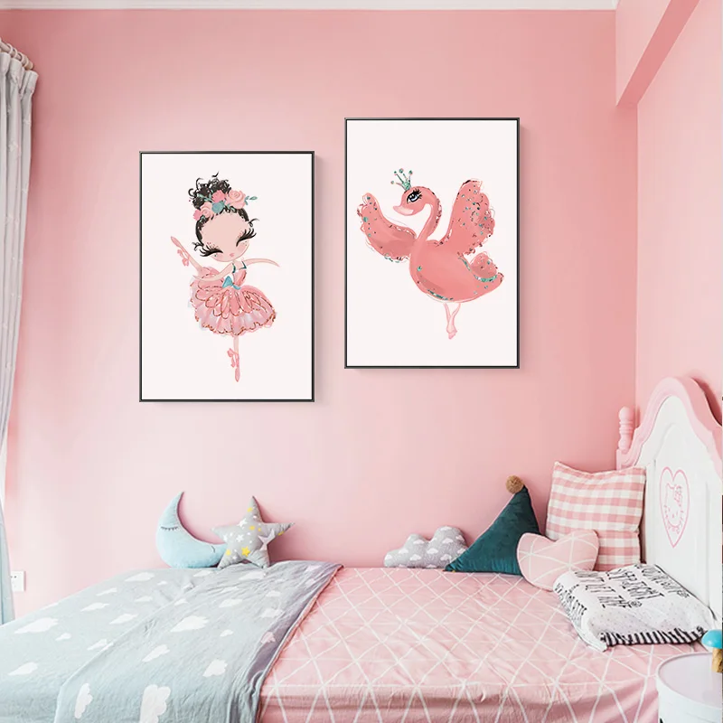 Постер балерины девочки Единорог Лебедь нордическая детская комната настенные
