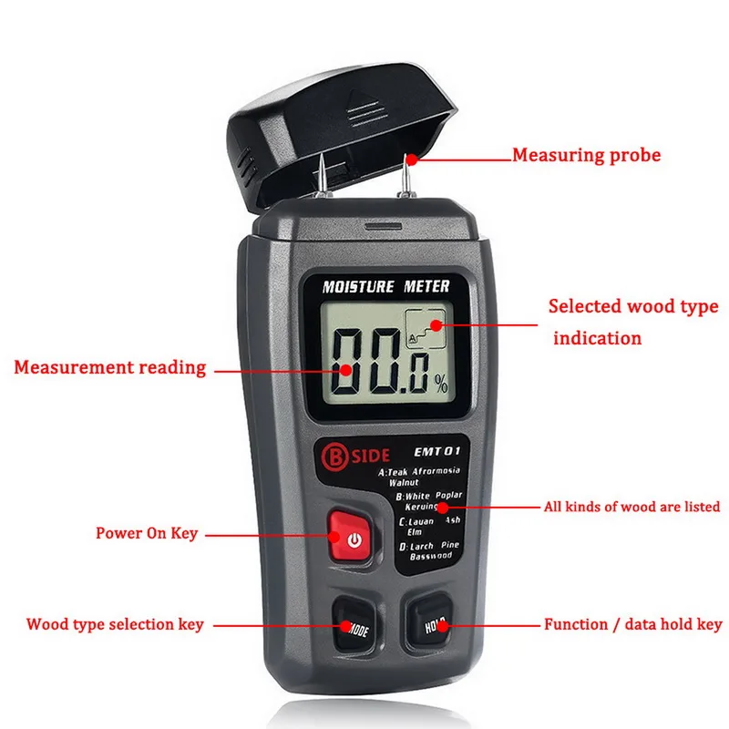 

Large LCD Display Digital Moisture Meter Pin Type Dampness Meter Wood Humidity Tester Hygrometer Timber Damp Detector