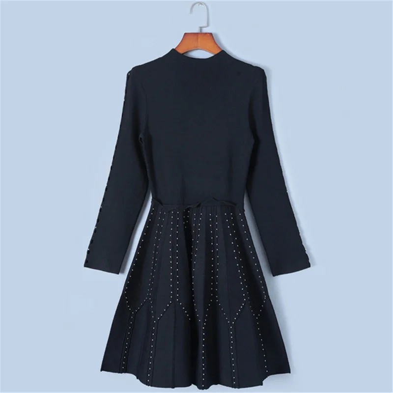 Тонкое элегантное платье в полоску Tunjuefs осенне зимнее Открытое Женский пуловер с