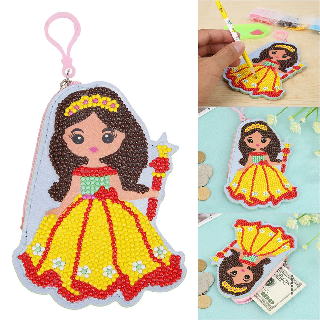 Princess 4 DIY полная дрель алмазная живопись милый кошелек с собакой сумка брелок Брелки Подвески стежка вышивка Кошелек для монет для девочек и детей - Цвет: Princess 4