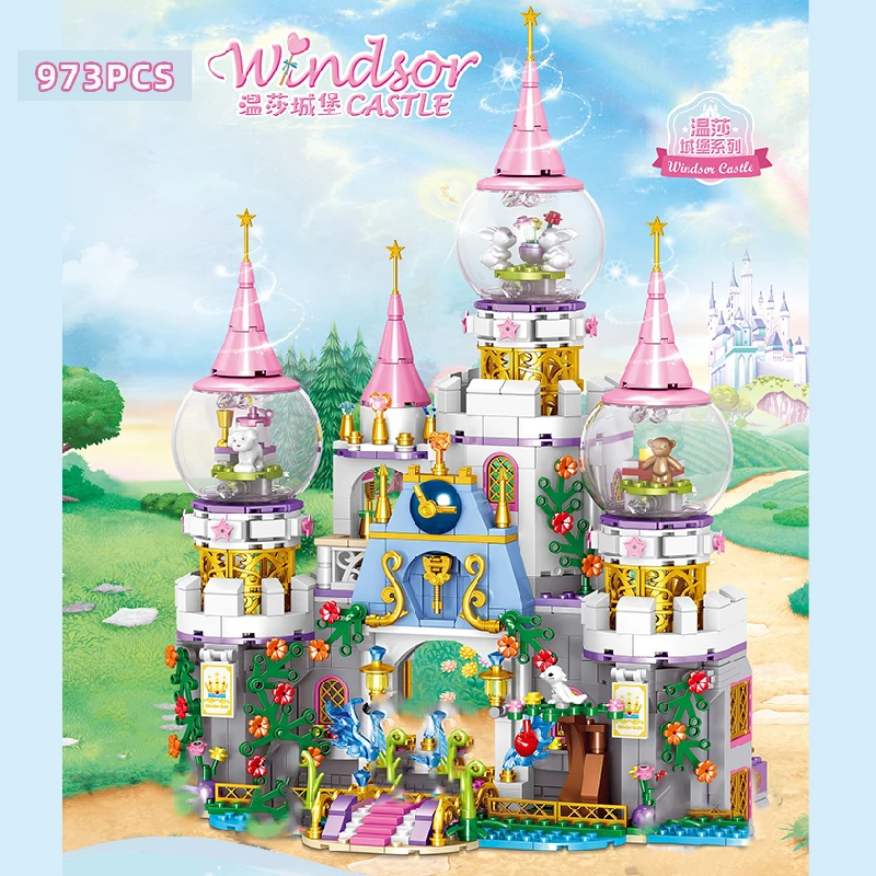 

MOC 973PCS Building Blocks friends for Princess Windsor Castle Prince Girl Series Children's Educational Assembled Girls Toys