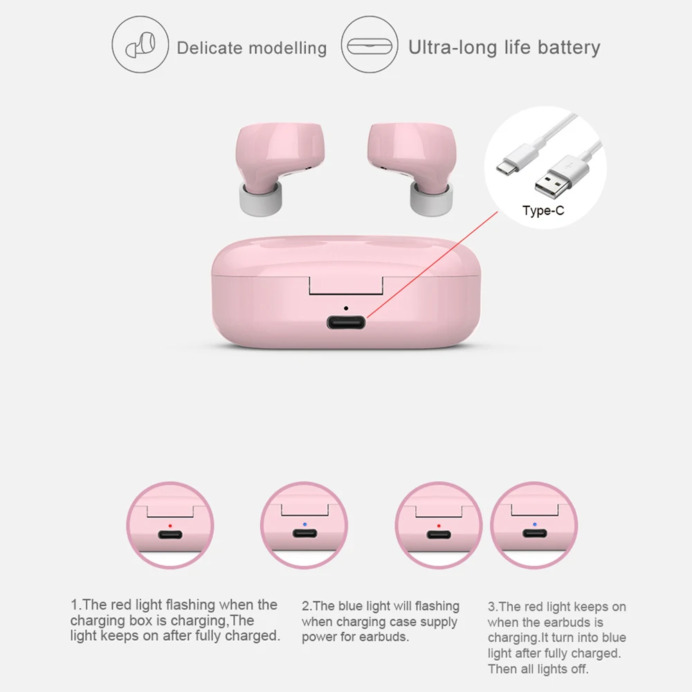 TW60 TWS Wireless Earphone Bluetooth 5.0 HiFi Stereo Headset touch control Handsfree mini Earbuds Built-in HD Mic for women girl |