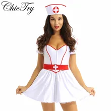 3Pcs Women Adults Naughty Nurse Cosplay Costume Halloween Party Outfit Sweetheart Neckline Tutu Dress with Headband and Belt
