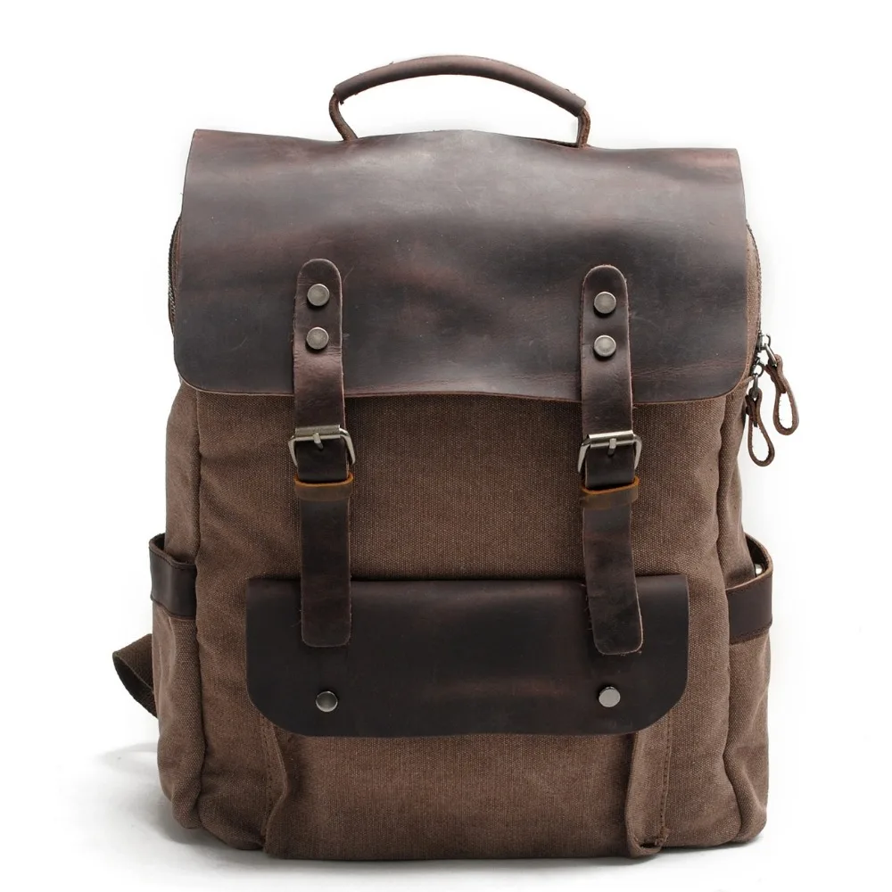 

Neutral Portable Waterproof Travel Bag Hot New Multifunction Fashion Men Backpack Vintage Canvas Backpack Leather School Bag