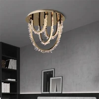 luxury natural crystal ceiling light post modern design round stainless steel led ceiling lamp for livingroom restaurant bedroom